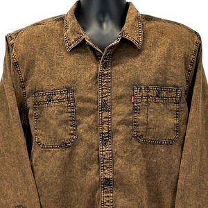 Levis Acid Wash Button Front Shirt Western Button Up Chambray Brown XL X-Large